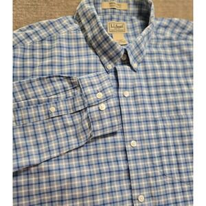 L L Bean‎ Wrinkle Free Traditional Fit Shirt Mens Large Blue White Long Slv